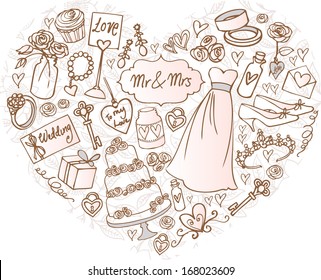 Wedding icons arranged in Heart shape