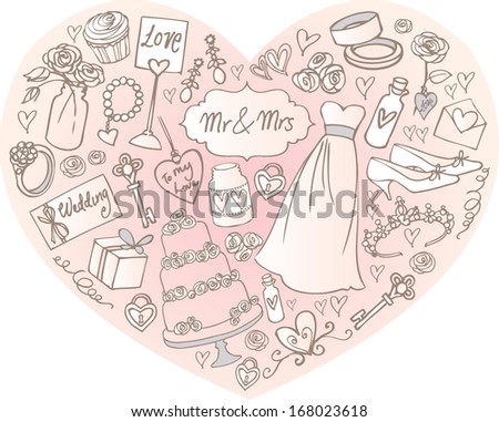 Wedding icons arranged in Heart shape