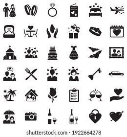 Wedding Icons. Black Flat Design. Vector Illustration.