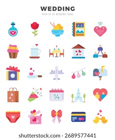 Paquete de iconos de Boda. Iconos de estilo plano. Ilustración vectorial.