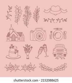 wedding icons bundle over pink