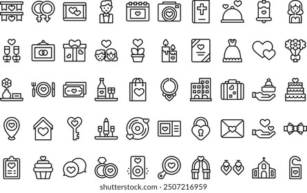 La colección de iconos de Boda es una Ilustración vectorial con trazo editable.