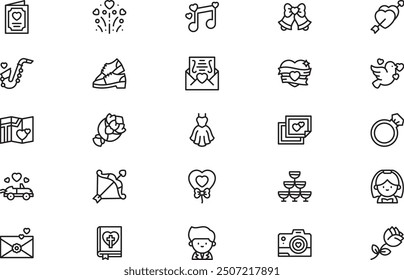 Wedding icons collection is a vector illustration with editable stroke.