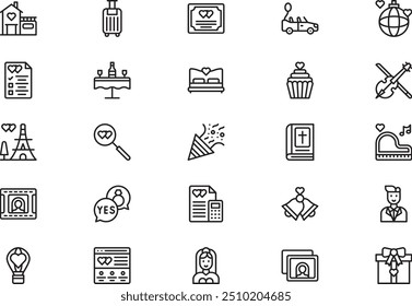 Wedding icons collection is a vector illustration with editable stroke.