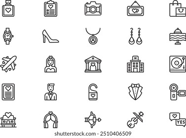 Wedding icons collection is a vector illustration with editable stroke.