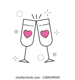 Wedding Icons Glass Love with Outline Filled Style