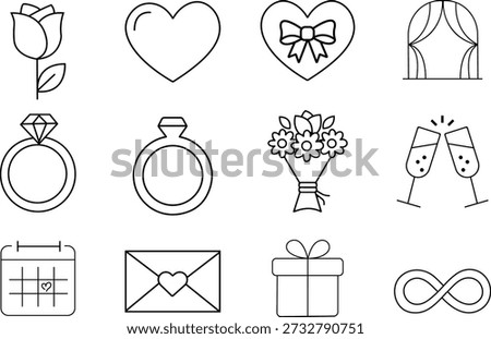 wedding icons, line icons, love pack, marriage design, valentine style