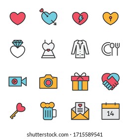 Wedding Icons Line Vector Illustration