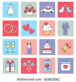 Wedding icons, love and romantic symbol, thin line flat design