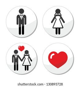 Wedding icons - married couple, groom and bride