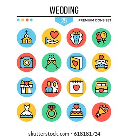 Wedding icons. Modern thin line icons set. Premium quality. Outline symbols, graphic elements, concepts, flat line icons for web design, mobile apps, ui, infographics. Creative vector illustration