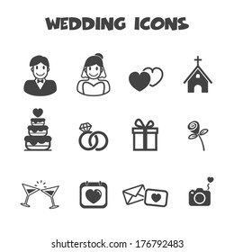 wedding icons, mono vector symbols