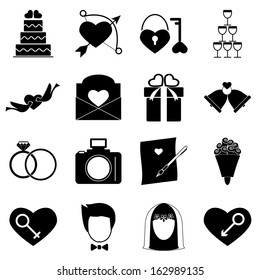 Wedding icons on white background, stock vector