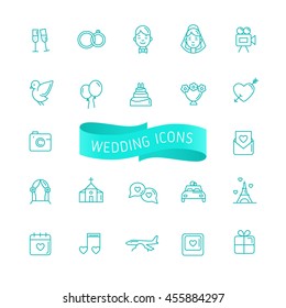 Wedding icons. Outline wedding icons in flat style. Wedding illustration