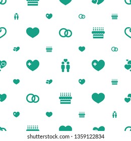 wedding icons pattern seamless white background. Included editable filled engagement rings, gay couple, heart, heart with cross, cake icons. wedding icons for web and mobile.