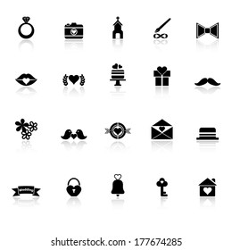 Wedding icons with reflect on white background, stock vector
