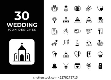 Wedding icons, Related Objects and Elements. Vector Illustration Collection. creative Icons Set. stock illustration	
