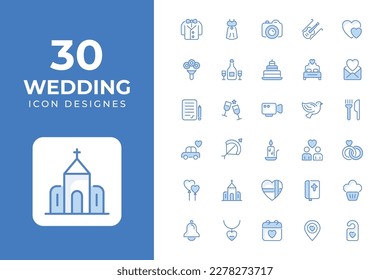 Wedding icons, Related Objects and Elements. Vector Illustration Collection. creative Icons Set. stock illustration	