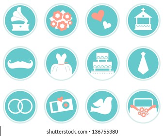 Wedding icons in retro style isolated on white ( blue )