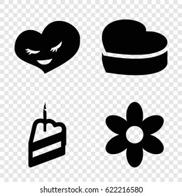 Wedding icons set. set of 4 wedding filled icons such as flower, heart, heart cake