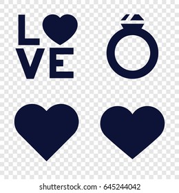 Wedding icons set. set of 4 wedding filled icons such as love word, heart
