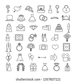 wedding icons set. black and white vector outline illustration