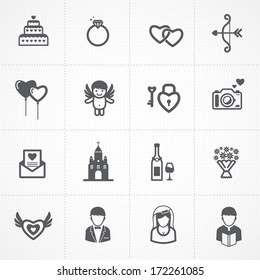 wedding icons set. bride and groom, love, celebration.