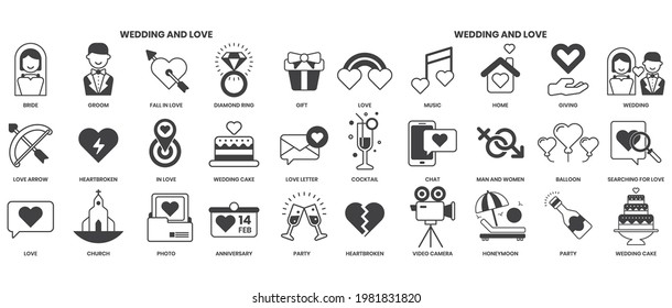 Wedding icons set for business, marketing, management