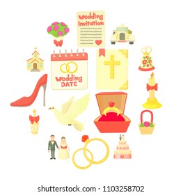 Wedding icons set. Cartoon illustration of 16 wedding vector icons for web