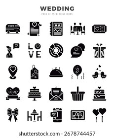 Wedding icons set. Collection of simple Glyph web icons.