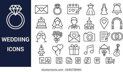 Wedding Icons Set: Elegant Symbols for Marriage Celebrations
