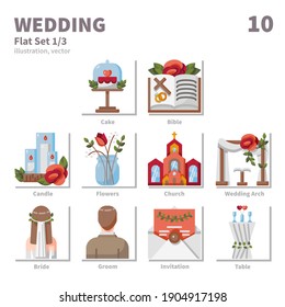 Wedding icons set, Flat, vector and illustration set 1