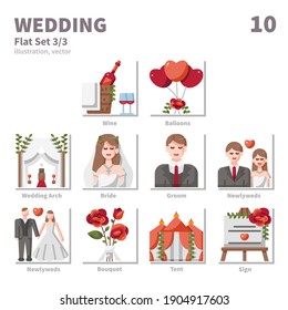 Wedding icons set, Flat, vector and illustration set
