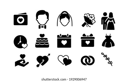 Wedding icons set. Hand drawn vector wedding symbols and signs on white background