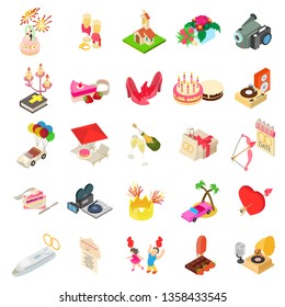 Wedding icons set. Isometric set of 25 wedding vector icons for web isolated on white background