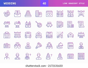 Wedding icons set. Line gradient set of vector. Can used for digital product, presentation, UI and many more.
