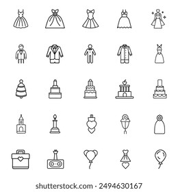 Wedding icons set. Line set of vector icons editable stroke on white background