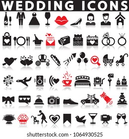  Wedding icons set on a white background with a shadow