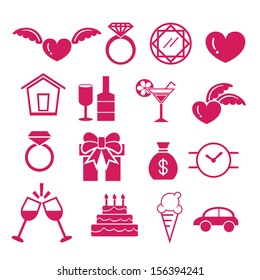 Wedding icons set on white background