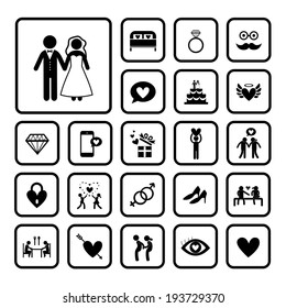 wedding icons set on white background 