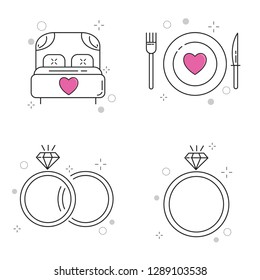 Wedding Icons Set with Outline Style