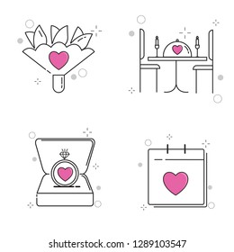 Wedding Icons Set with Outline Style