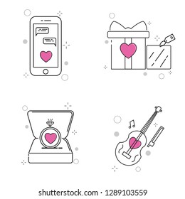 Wedding Icons Set with Outline Style