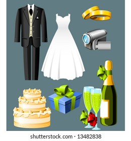 Wedding icons - set of seven items