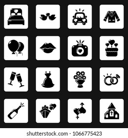 Wedding icons set. Simple illustration of 16 wedding vector icons for web