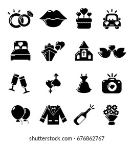 Wedding icons set. Simple illustration of 16 wedding vector icons for web
