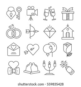 wedding icons set thin line style