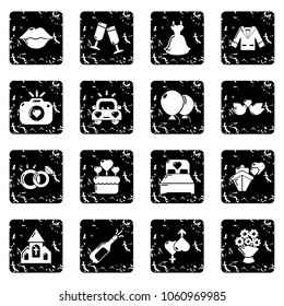 Wedding icons set vector grunge isolated on white background 