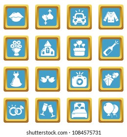 Wedding icons set vector sapphirine square isolated on white background 