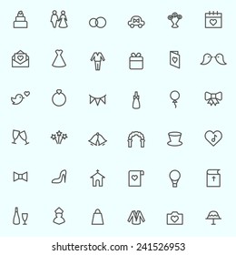 Iconos de bodas, diseño de línea simple y delgada